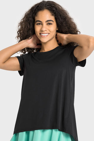 Shop Millennia Tie Back Short Sleeve Sports Tee - High-Quality U.S. Made Women’s Fashion with Free Fast Shipping