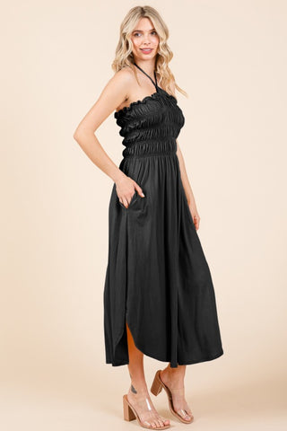 Shop Culture Code Tie Back Shirring Dress with Pockets - High-Quality U.S. Made Women’s Fashion with Free & Fast Shipping