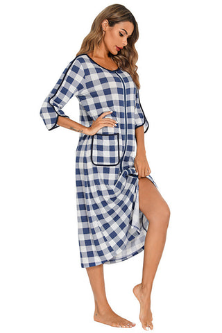 Shop Round Neck Three-Quarter Sleeve Midi Night Dress - High-Quality U.S. Made Women’s Fashion with Free & Fast Shipping