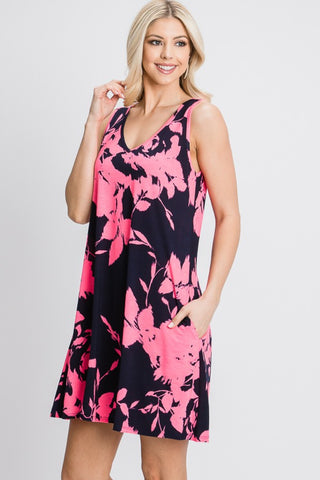 Shop Heimish Full Size Floral V-Neck Tank Dress with Pockets - High-Quality U.S. Made Women’s Fashion with Free & Fast Shipping