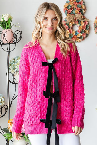 Shop First Love Tie Closure Open Knit Cardigan - High-Quality U.S. Made Women’s Fashion with Free & Fast Shipping