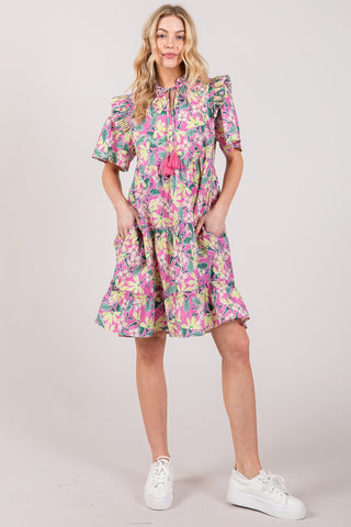 Shop SAGE + FIG Floral Ruffle Short Sleeve Dress - High-Quality U.S. Made Women’s Fashion with Free & Fast Shipping