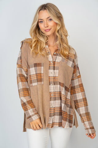 Shop White Birch Full Size Contrast Plaid Button Down Shirt - High-Quality U.S. Made Women’s Fashion with Free & Fast Shipping