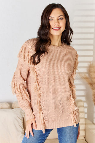 Shop And The Why Tassel Detail Long Sleeve Sweater - High-Quality U.S. Made Women’s Fashion with Free Fast Shipping