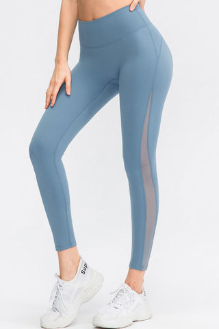 Shop Light Blue Wide Waistband Slim Fit Long Sports Pants - High-Quality U.S. Made Women’s Fashion with Free & Fast Shipping