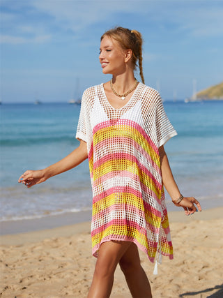 Shop Cutout Striped Cover-Up with Tassel - High-Quality U.S. Made Women’s Fashion with Free & Fast Shipping