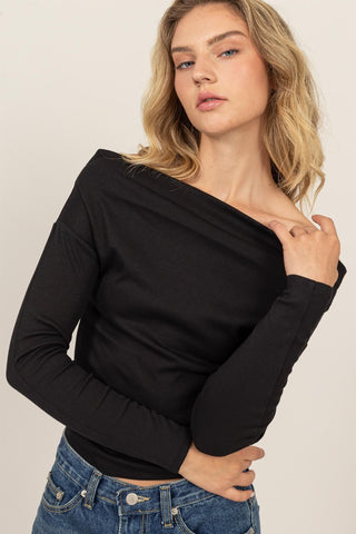 Shop Black HYFVE Off Shoulder Ribbed Knit Top - High-Quality U.S. Made Women’s Fashion with Free & Fast Shipping