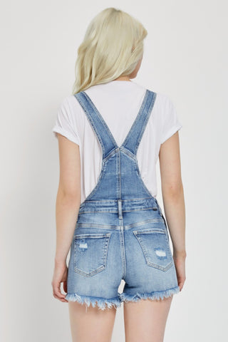 Shop RISEN Distressed Raw Hem Denim Overalls - High-Quality U.S. Made Women’s Fashion with Free Fast Shipping