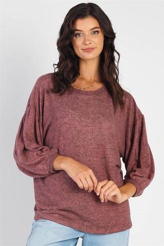 Shop Mauve Cherish Apparel Drop Shoulder Puff Sleeve Top - High-Quality U.S. Made Women’s Fashion with Free & Fast Shipping