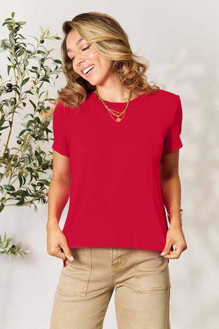 Shop Red Basic Bae Full Size Round Neck Short Sleeve T-Shirt - High-Quality U.S. Made Women’s Fashion with Free & Fast Shipping