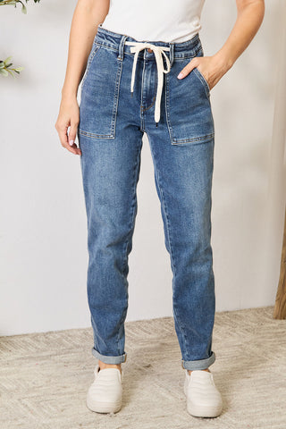 Shop Medium Judy Blue Full Size High Waist Drawstring Denim Jeans - High-Quality U.S. Made Women’s Fashion with Free & Fast Shipping