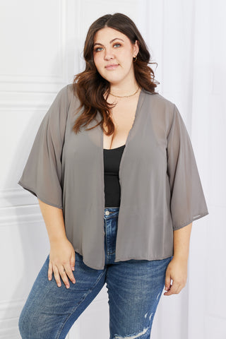 Shop Mid Gray Melody Just Breathe Full Size Chiffon Kimono in Grey - High-Quality U.S. Made Women’s Fashion with Free & Fast Shipping