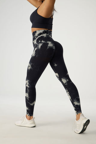 Shop Black Tie-Dye High Waist Active Pants - High-Quality U.S. Made Women’s Fashion with Free & Fast Shipping