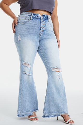 Shop BAYEAS Full Size Distressed Raw Hem High Waist Flare Jeans - High-Quality U.S. Made Women’s Fashion with Free & Fast Shipping