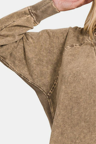 Shop Zenana Pocketed Round Neck Sweatshirt - High-Quality U.S. Made Women’s Fashion with Free & Fast Shipping