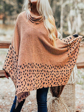 Shop Leopard Turtleneck Poncho - High-Quality U.S. Made Women’s Fashion with Free Fast Shipping