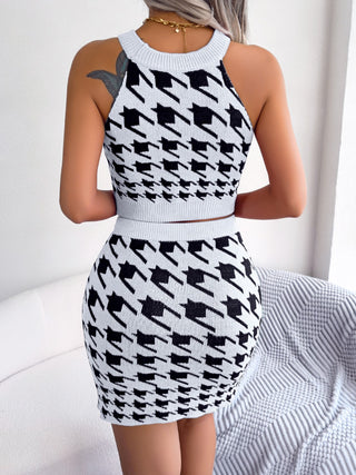 Shop Houndstooth Sleeveless Top and Skirt Sweater Set - High-Quality U.S. Made Women’s Fashion with Free Fast Shipping