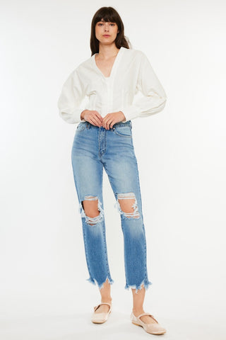 Shop Medium Kancan Distressed Frayed Hem Cropped Jeans - High-Quality U.S. Made Women’s Fashion with Free & Fast Shipping