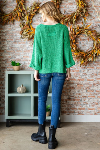 Shop Veveret Notched Long Sleeve Sweater - High-Quality U.S. Made Women’s Fashion with Free & Fast Shipping