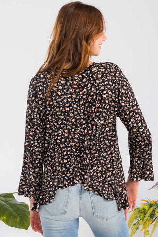 Shop Celeste Full Size Floral Ruffle Detail Top - High-Quality U.S. Made Women’s Fashion with Free & Fast Shipping