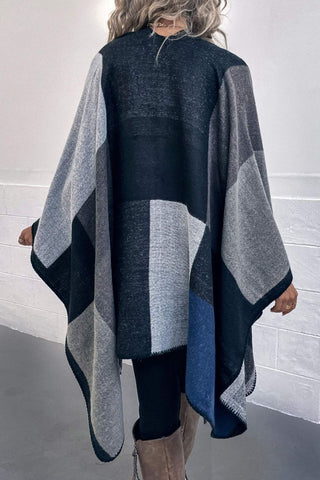 Shop Color Block Open Front Poncho - High-Quality U.S. Made Women’s Fashion with Free Fast Shipping