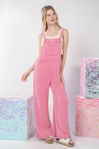 Shop VERY J Texture Washed Wide Leg Overalls - High-Quality U.S. Made Women’s Fashion with Free & Fast Shipping