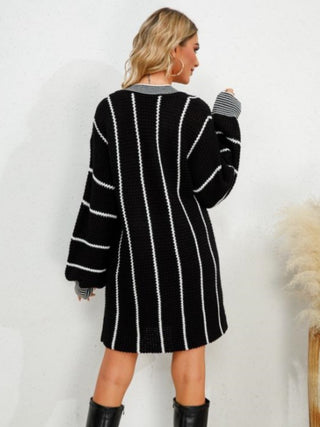 Shop Striped V-Neck Long Sleeve Mini Dress - High-Quality U.S. Made Women’s Fashion with Free & Fast Shipping