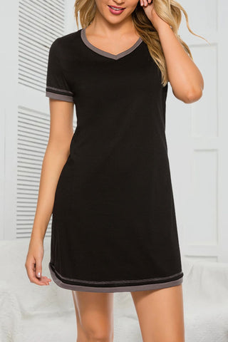 Shop Black Contrast Trim Short Sleeve Lounge Dress - High-Quality U.S. Made Women’s Fashion with Free & Fast Shipping