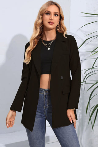 Shop Black Lapel Neck Long Sleeve Blazer with Pockets - High-Quality U.S. Made Women’s Fashion with Free & Fast Shipping