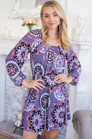 Shop Purple White Birch Printed Long Sleeve Mini Dress with Short Liner - High-Quality U.S. Made Women’s Fashion with Free & Fast Shipping