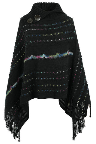 Shop Cloak Sleeve Fringe Detail Poncho - High-Quality U.S. Made Women’s Fashion with Free Fast Shipping