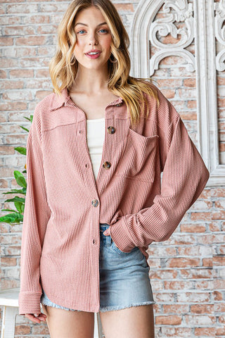 Shop Reborn J Button Up Long Sleeve Shacket - High-Quality U.S. Made Women’s Fashion with Free Fast Shipping