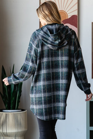 Shop Heimish Plaid Button Down Long Sleeve Hooded Cardigan - High-Quality U.S. Made Women’s Fashion with Free Fast Shipping