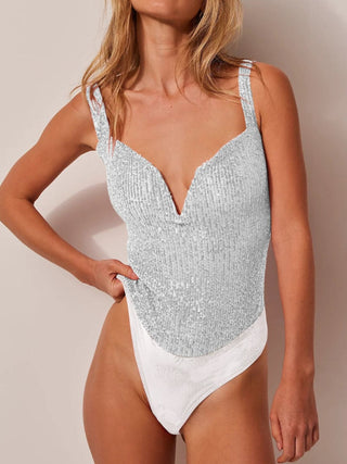 Shop Sequin Wide Strap Bodysuit - High-Quality U.S. Made Women’s Fashion with Free & Fast Shipping