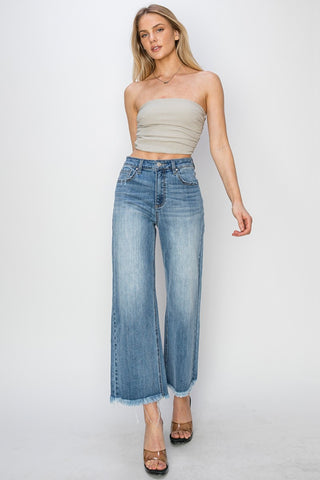 Shop RISEN Raw Hem Cropped Wide Leg Jeans - High-Quality U.S. Made Women’s Fashion with Free & Fast Shipping