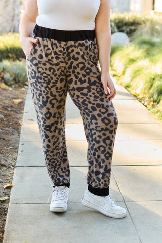 Shop Mocha Leopard Celeste Design Full Size Leopard Contrast Sweatpants - High-Quality U.S. Made Women’s Fashion with Free & Fast Shipping