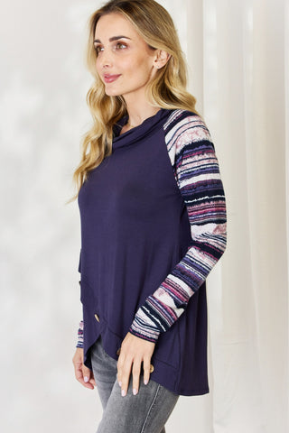 Shop Celeste Full Size Buttoned Striped Long Sleeve Top - High-Quality U.S. Made Women’s Fashion with Free & Fast Shipping