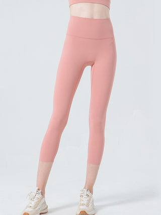 Shop Coral Wide Waistband Cropped Sports Leggings - High-Quality U.S. Made Women’s Fashion with Free & Fast Shipping