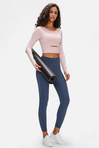 Shop Millennia Long Sleeve Cropped Top With Sports Strap - High-Quality U.S. Made Women’s Fashion with Free & Fast Shipping