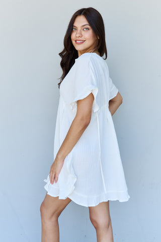 Shop Ninexis Out Of Time Full Size Ruffle Hem Dress with Drawstring Waistband in White - High-Quality U.S. Made Women’s Fashion with Free & Fast Shipping