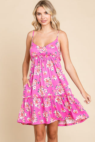 Shop Pink Culture Code Full Size Floral Ruffled Cami Dress - High-Quality U.S. Made Women’s Fashion with Free & Fast Shipping