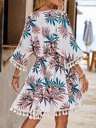 Shop Tassel Tied Printed Half Sleeve Cover Up - High-Quality U.S. Made Women’s Fashion with Free Fast Shipping