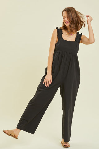 Shop HEYSON Full Size Ruffled Strap Back Tie Wide Leg Jumpsuit - High-Quality U.S. Made Women’s Fashion with Free & Fast Shipping