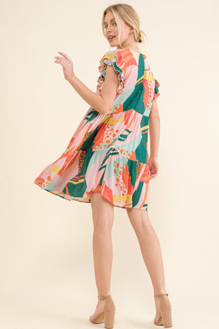 Shop And The Why Printed Double Ruffle Sleeve Dress - High-Quality U.S. Made Women’s Fashion with Free & Fast Shipping