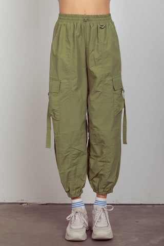 Shop Olive VERY J Elastic Waist Woven Cargo Pants - High-Quality U.S. Made Women’s Fashion with Free & Fast Shipping