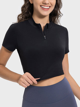 Shop Millennia Quarter Zip Short Sleeve Active T-Shirt - High-Quality U.S. Made Women’s Fashion with Free & Fast Shipping