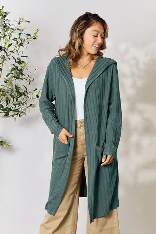 Shop Teal Basic Bae Full Size Hooded Sweater Cardigan - High-Quality U.S. Made Women’s Fashion with Free & Fast Shipping