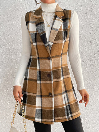 Shop Honey Plaid Lapel Collar Vest - High-Quality U.S. Made Women’s Fashion with Free & Fast Shipping