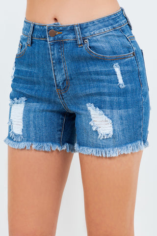 Shop American Bazi High Waist Distressed Frayed Denim Shorts - High-Quality U.S. Made Women’s Fashion with Free & Fast Shipping