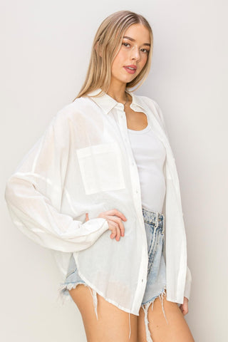 Shop HYFVE Button Up Drop Shoulder Shirt - High-Quality U.S. Made Women’s Fashion with Free & Fast Shipping